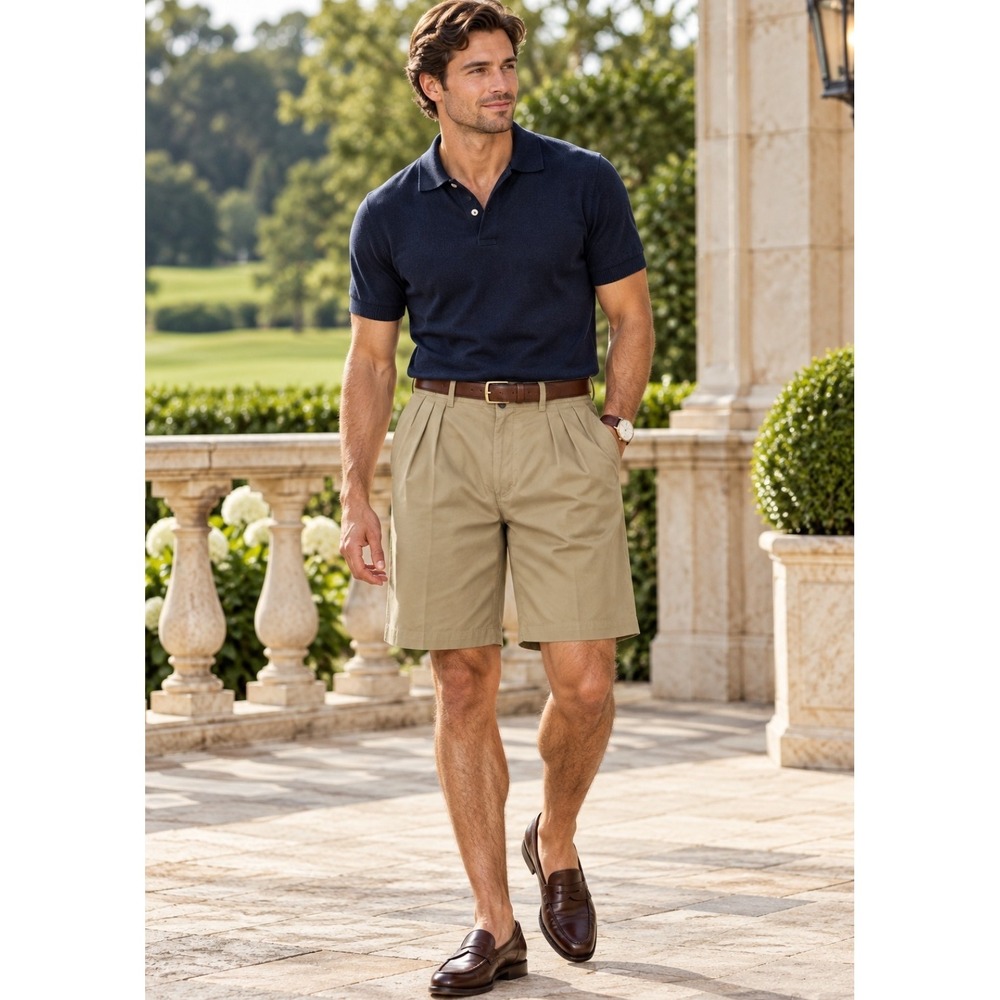 Polo Ralph Lauren Tyler Shorts Mens 35 Khaki Pleated Cotton Chino Vintage